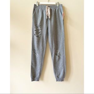 Heather Gray Ripped Sweat Pant Joggers